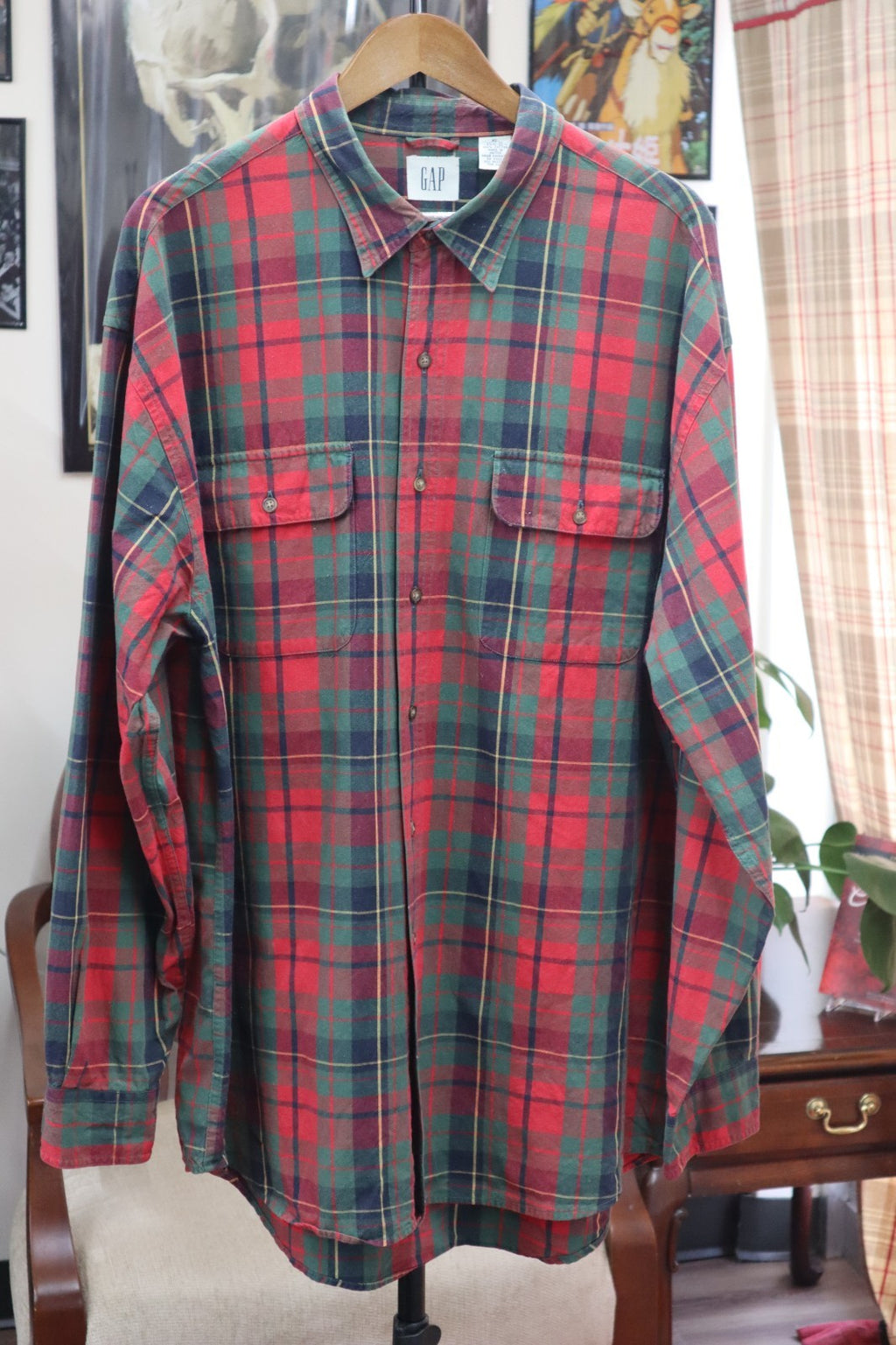 Vintage GAP Plaid Shirt Long Sleeve Red XL Cotton Men's 90s Ivy League