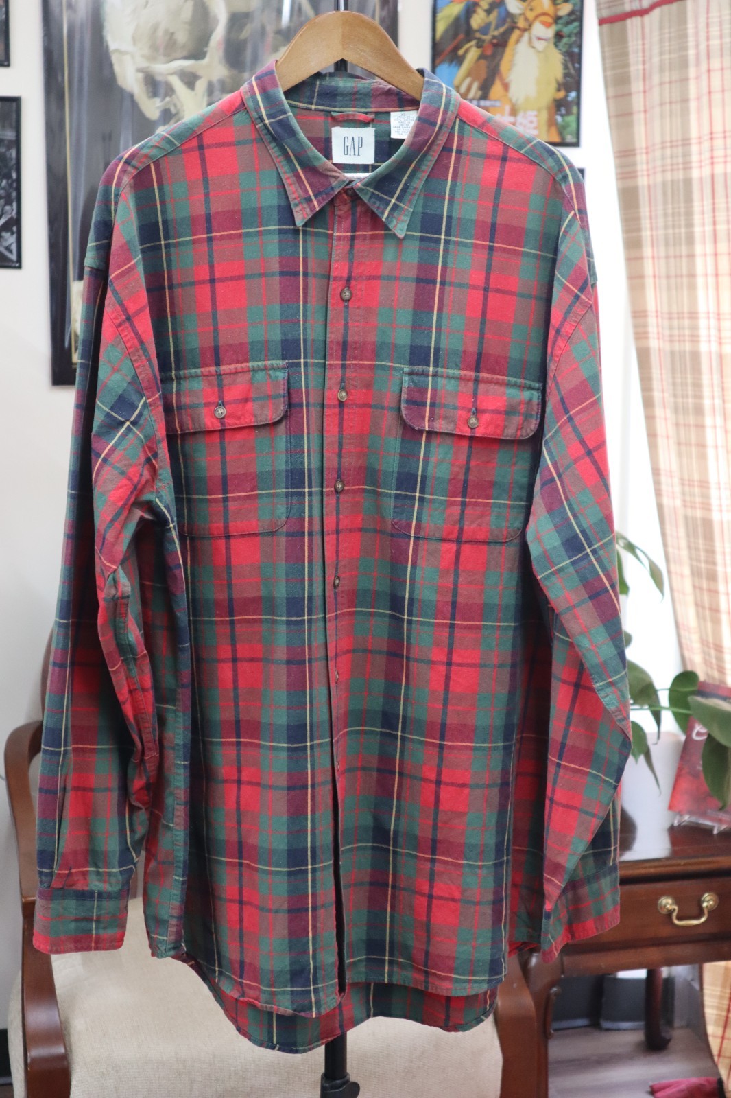 Vintage GAP Plaid Shirt Long Sleeve Red XL Cotton Men's 90s Ivy League