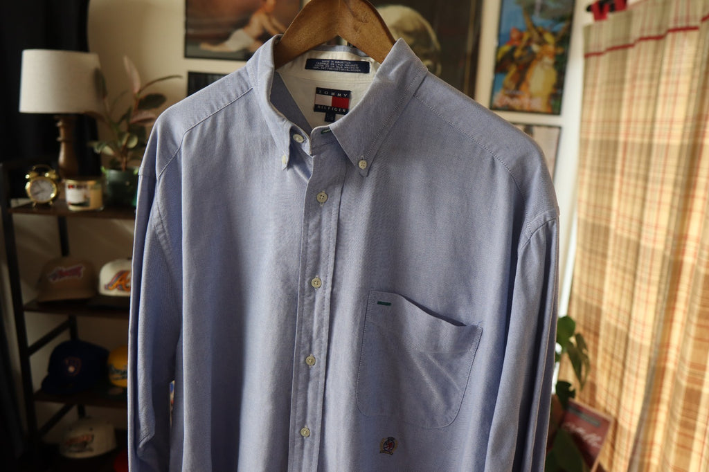 Vintage Tommy Hilfiger Oxford Shirt In Light Blue With Lion Crest