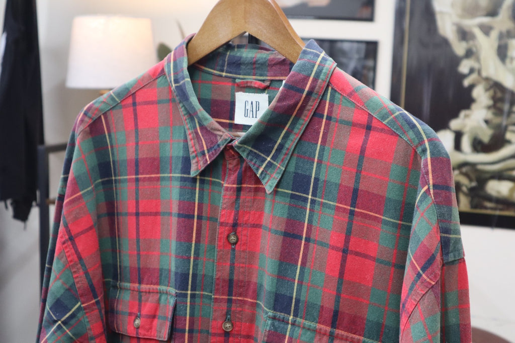 Vintage GAP Plaid Shirt Long Sleeve Red XL Cotton Men's 90s Ivy League