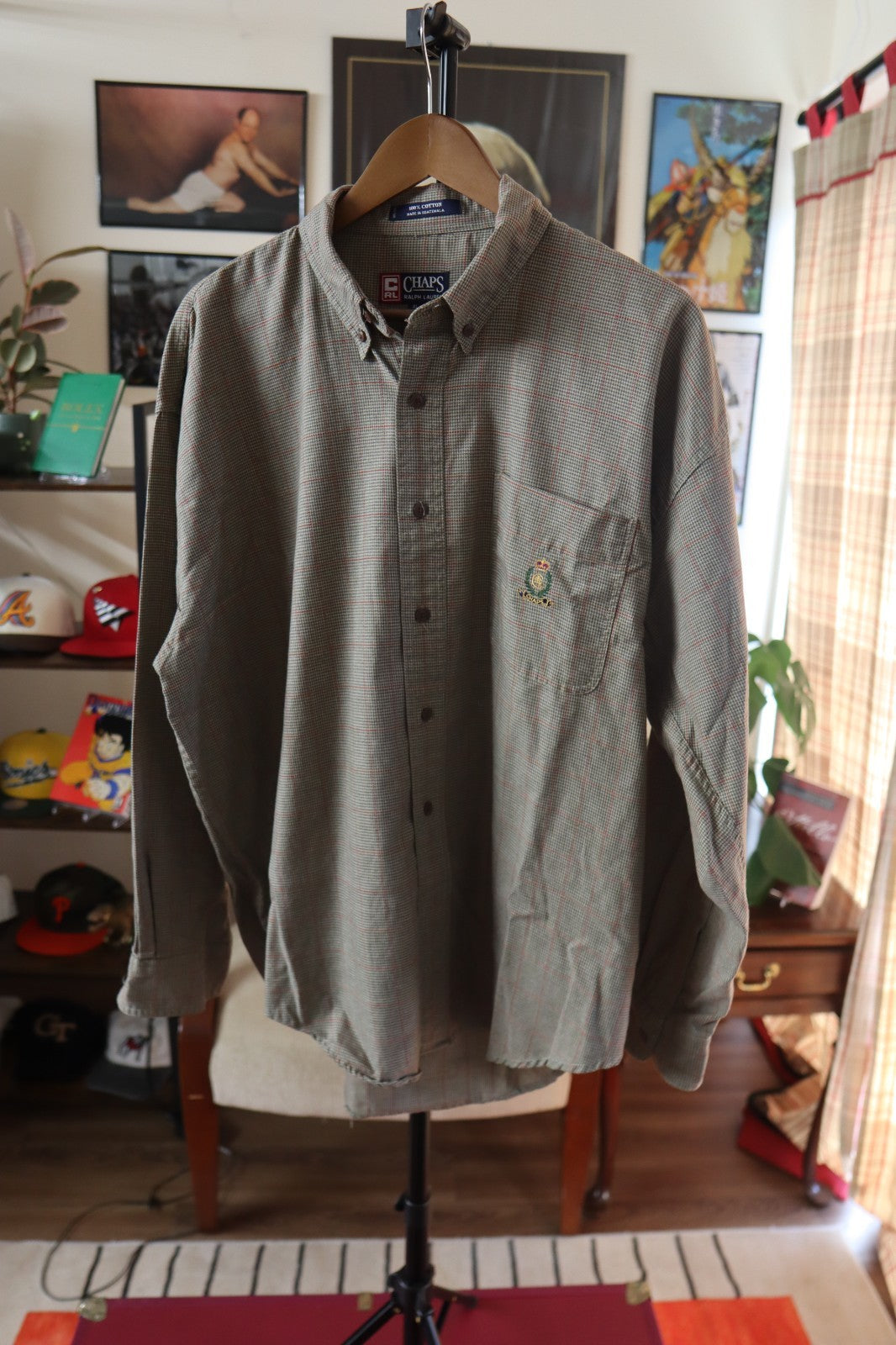 Vintage Chaps Ralph Lauren Mens Plaid Button Up Shirt Size XL Embroidered Crown
