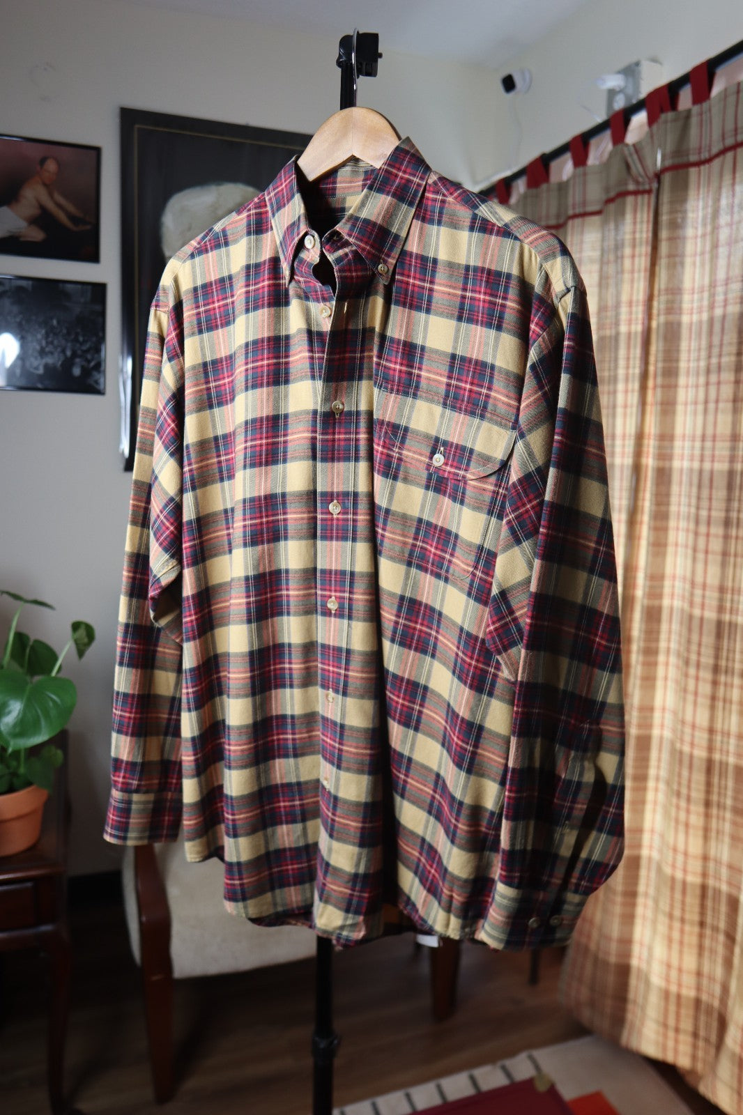 Orvis Mens Large Plaid Check Flannel Cotton Merino Wool Luxury
