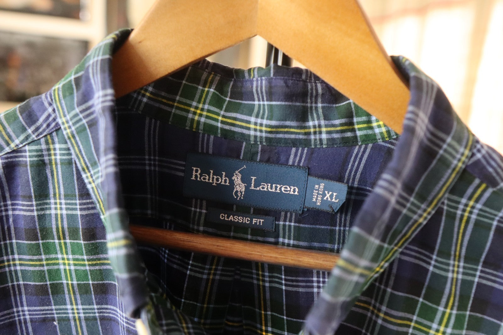 Ralph Lauren Button Up Shirt Men’s Large XL Blue Green Yellow Plaid Long Sleeves
