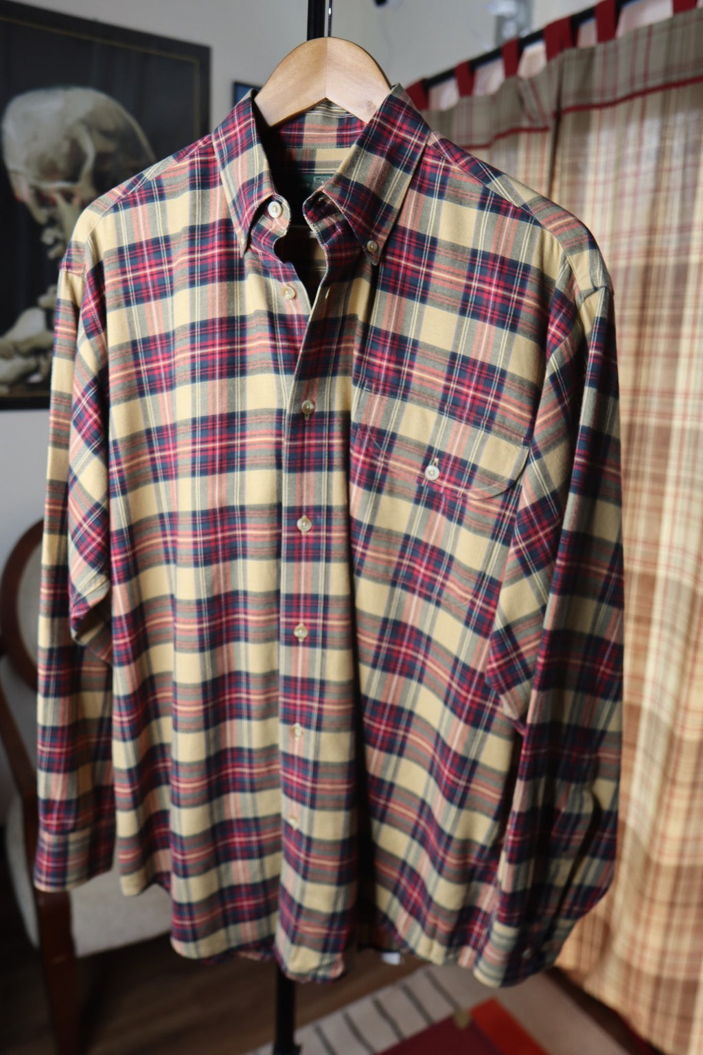 Orvis Mens Large Plaid Check Flannel Cotton Merino Wool Luxury