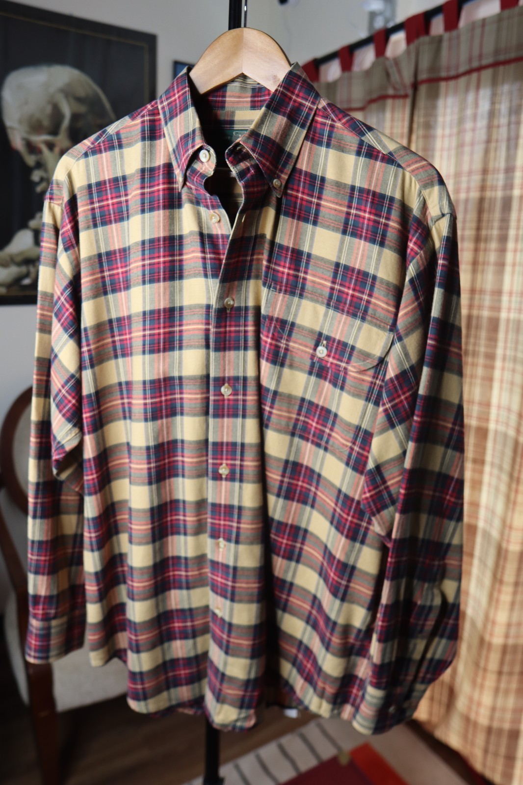 Orvis Mens Large Plaid Check Flannel Cotton Merino Wool Luxury