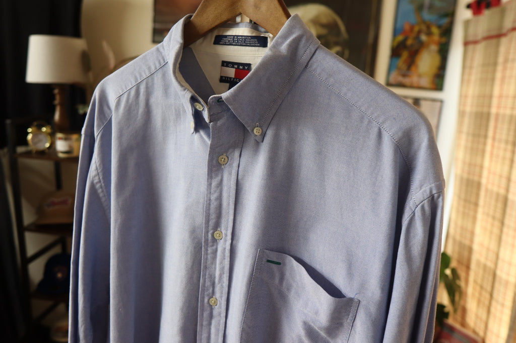 Vintage Tommy Hilfiger Oxford Shirt In Light Blue With Lion Crest