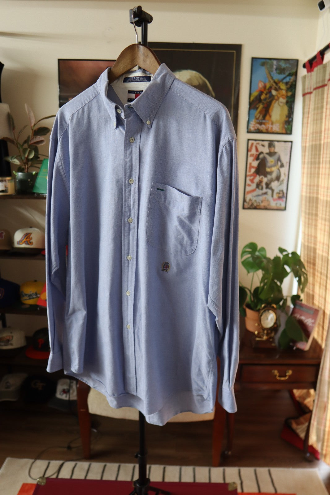 Vintage Tommy Hilfiger Oxford Shirt In Light Blue With Lion Crest