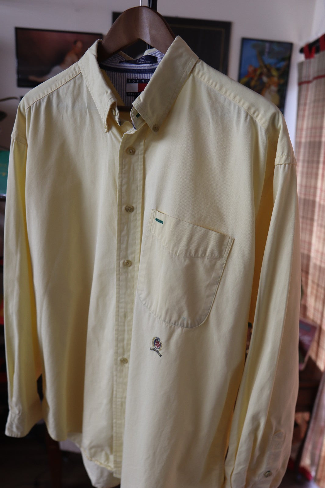 Vintage Tommy Hilfiger Oxford Shirt In Canary Yellow With Lion Crest