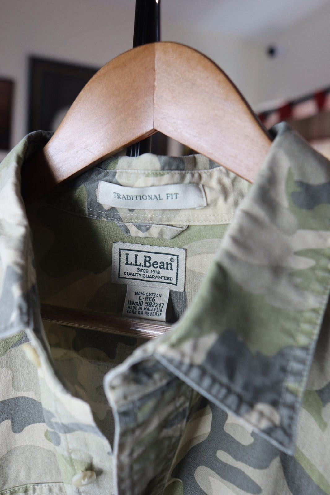 90s Vintage LL Bean Mens Large Button Down Shirt Green Camo Traditional