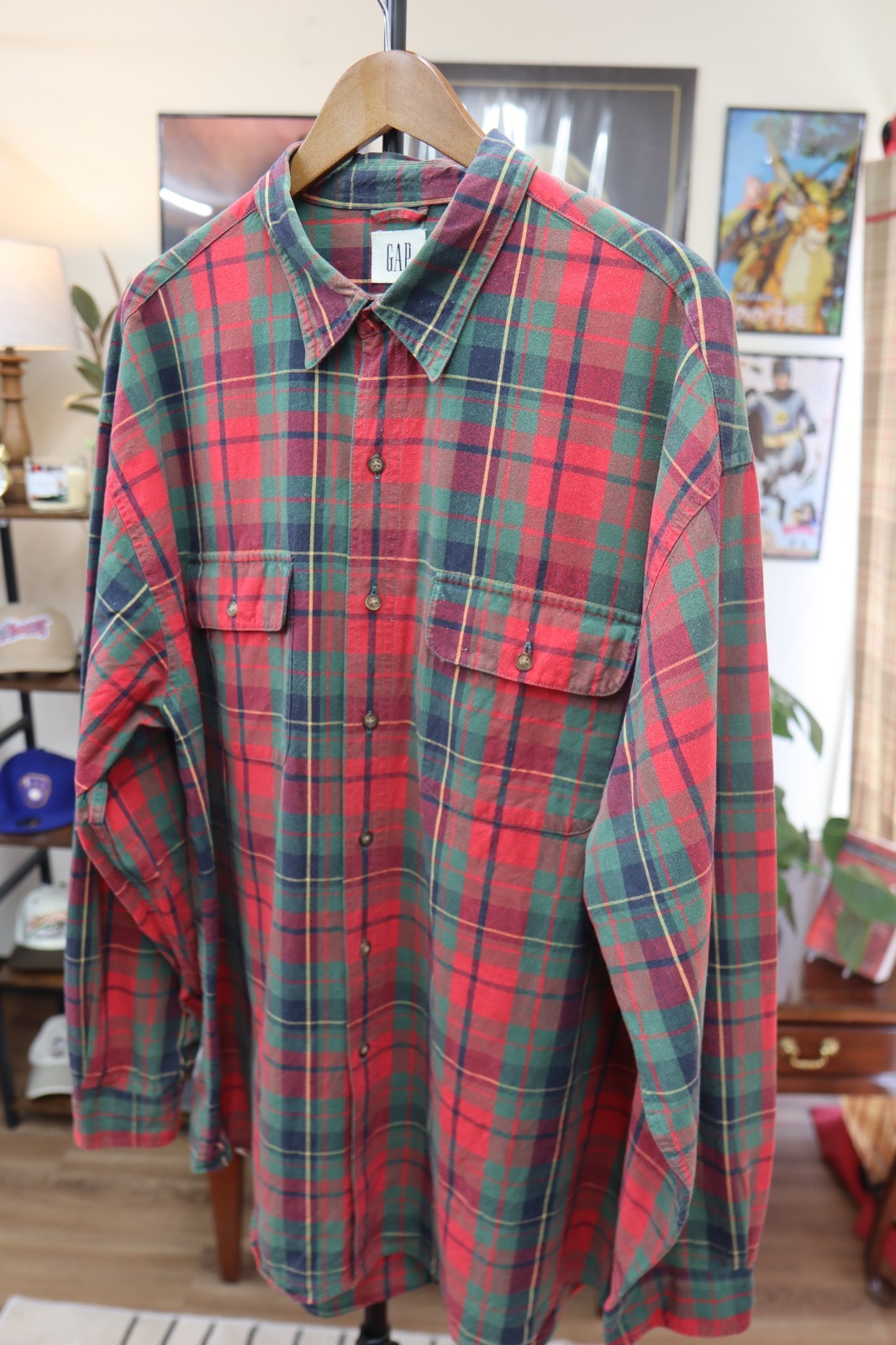Vintage GAP Plaid Shirt Long Sleeve Red XL Cotton Men's 90s Ivy League