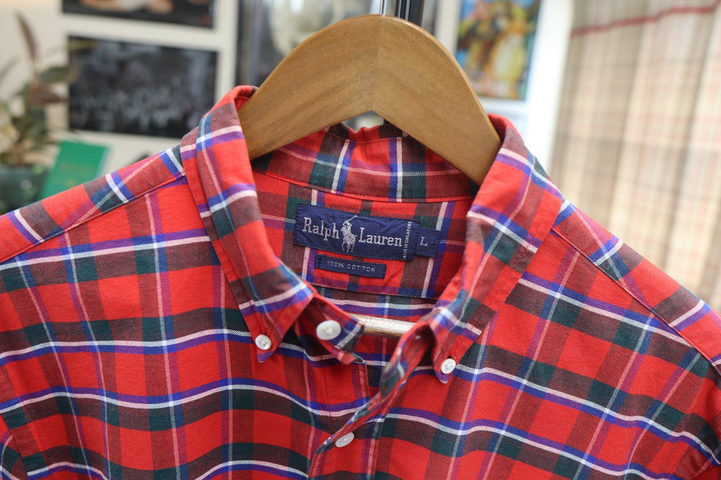 Vintage Ralph Lauren Polo Button Up Shirt Men XL Red Plaid Long Sleeve