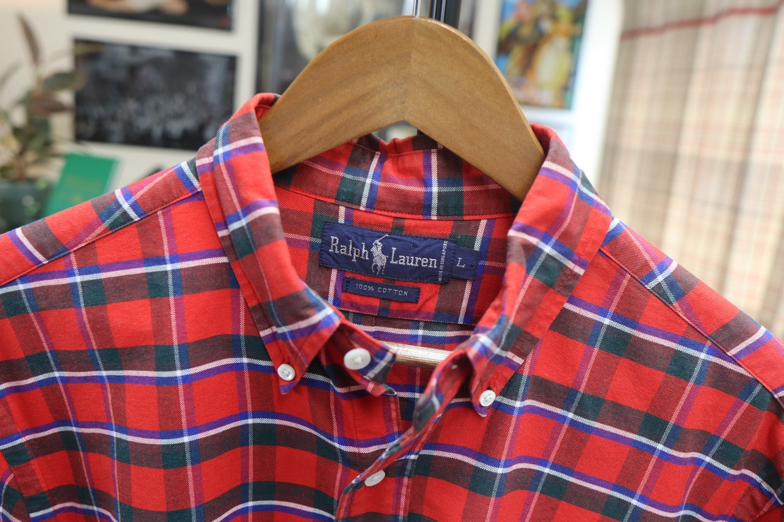 Vintage Ralph Lauren Polo Button Up Shirt Men XL Red Plaid Long Sleeve