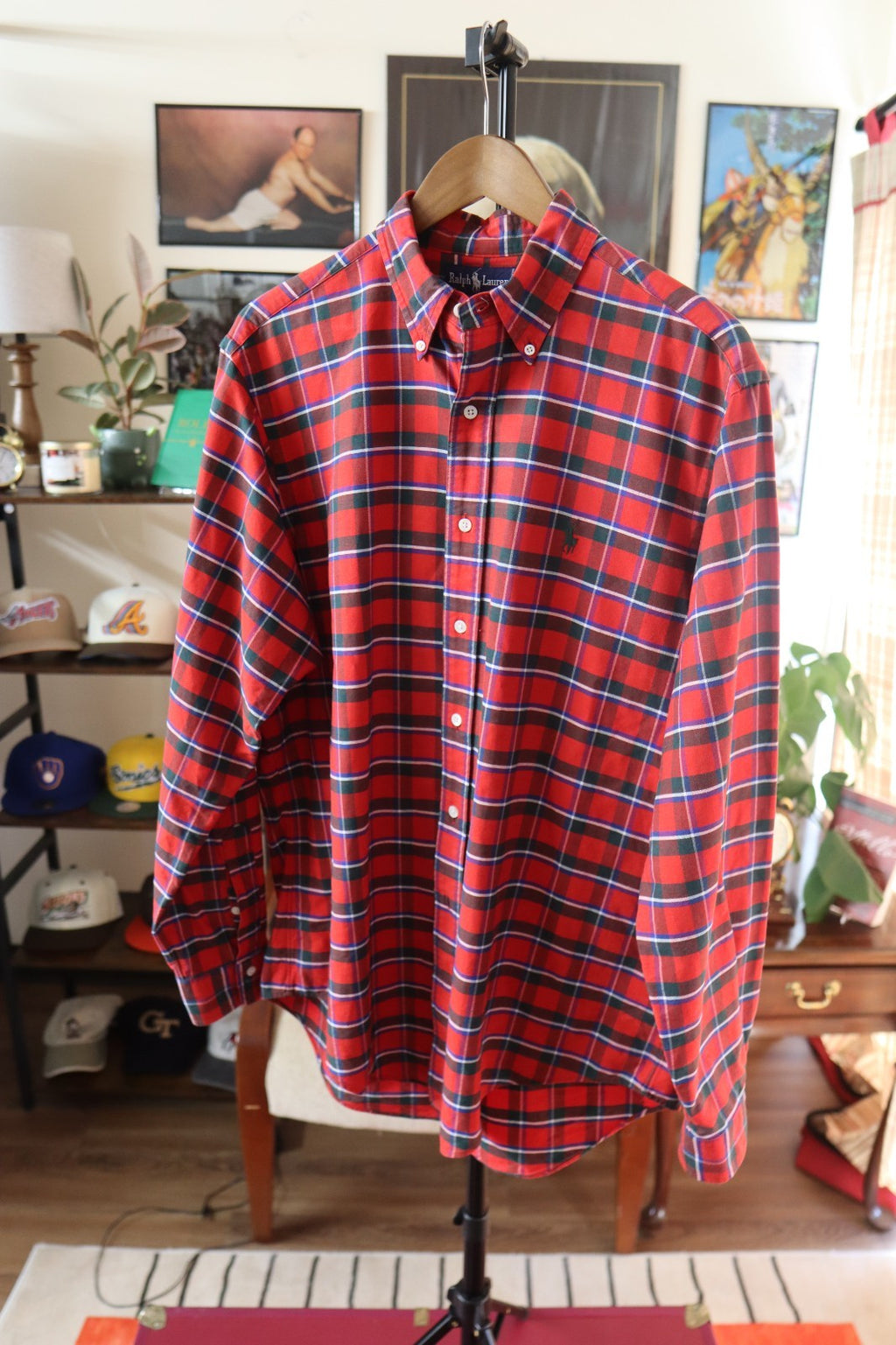Vintage Ralph Lauren Polo Button Up Shirt Men XL Red Plaid Long Sleeve