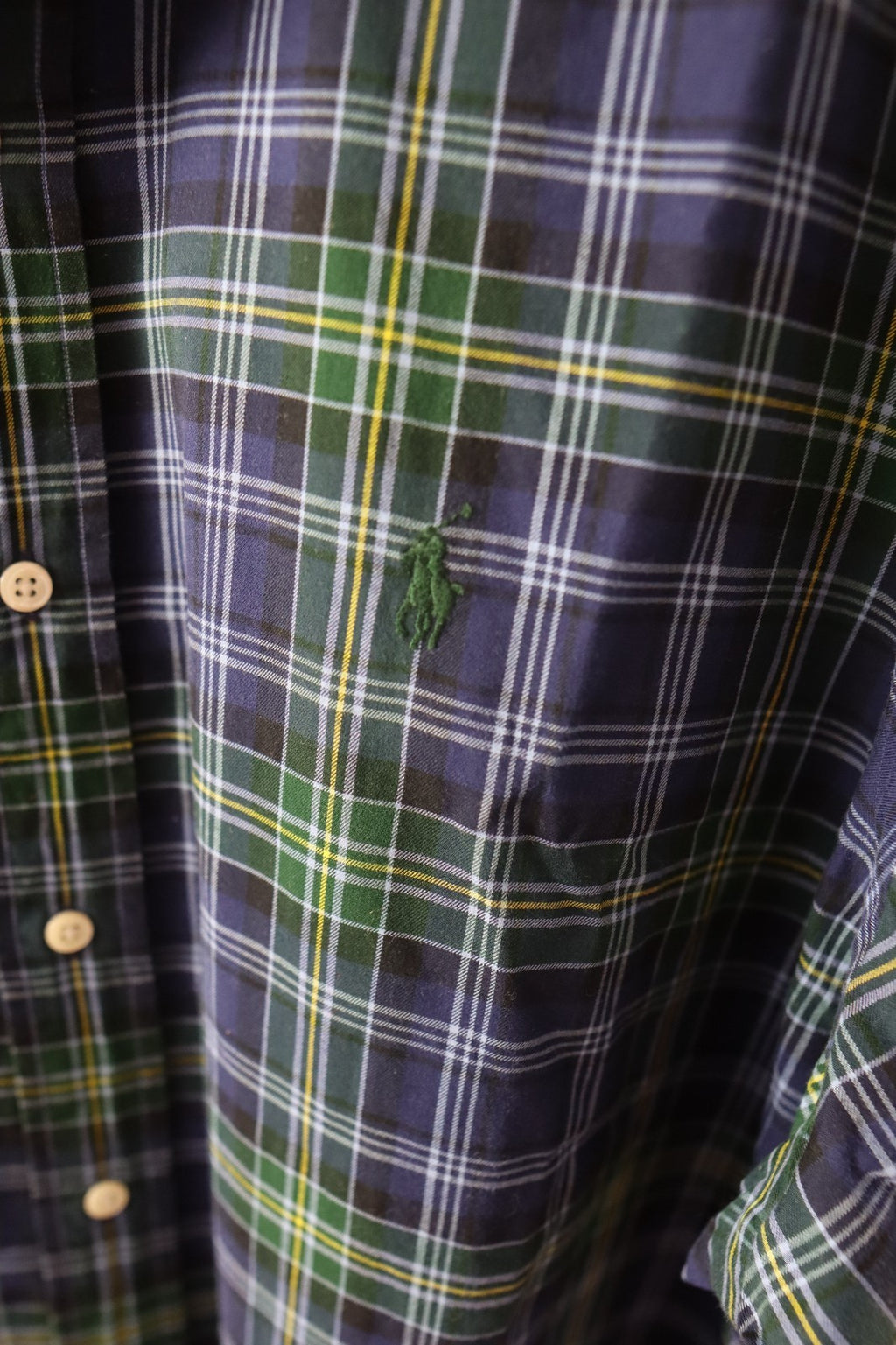 Ralph Lauren Button Up Shirt Men’s Large XL Blue Green Yellow Plaid Long Sleeves