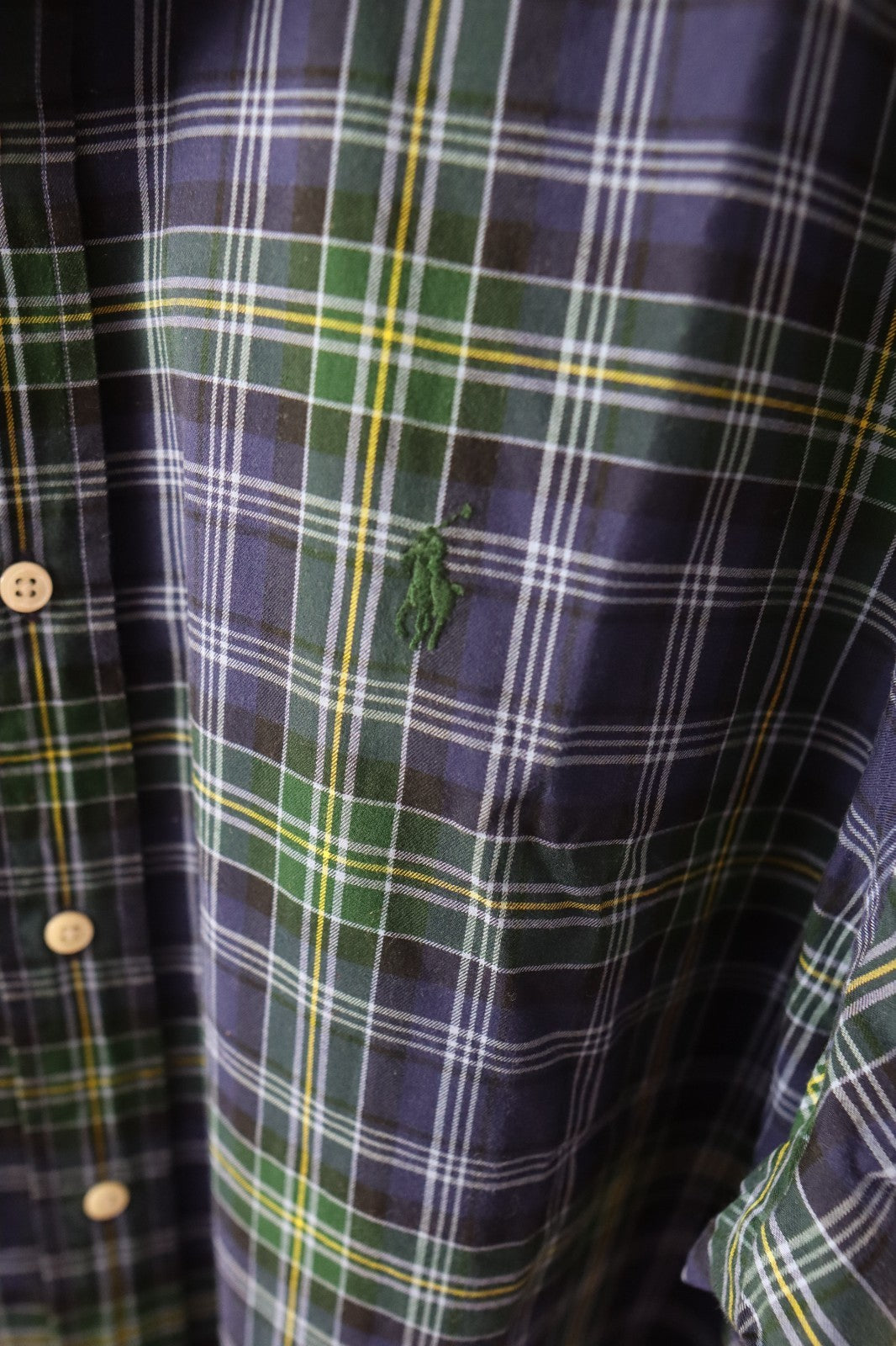 Ralph Lauren Button Up Shirt Men’s Large XL Blue Green Yellow Plaid Long Sleeves