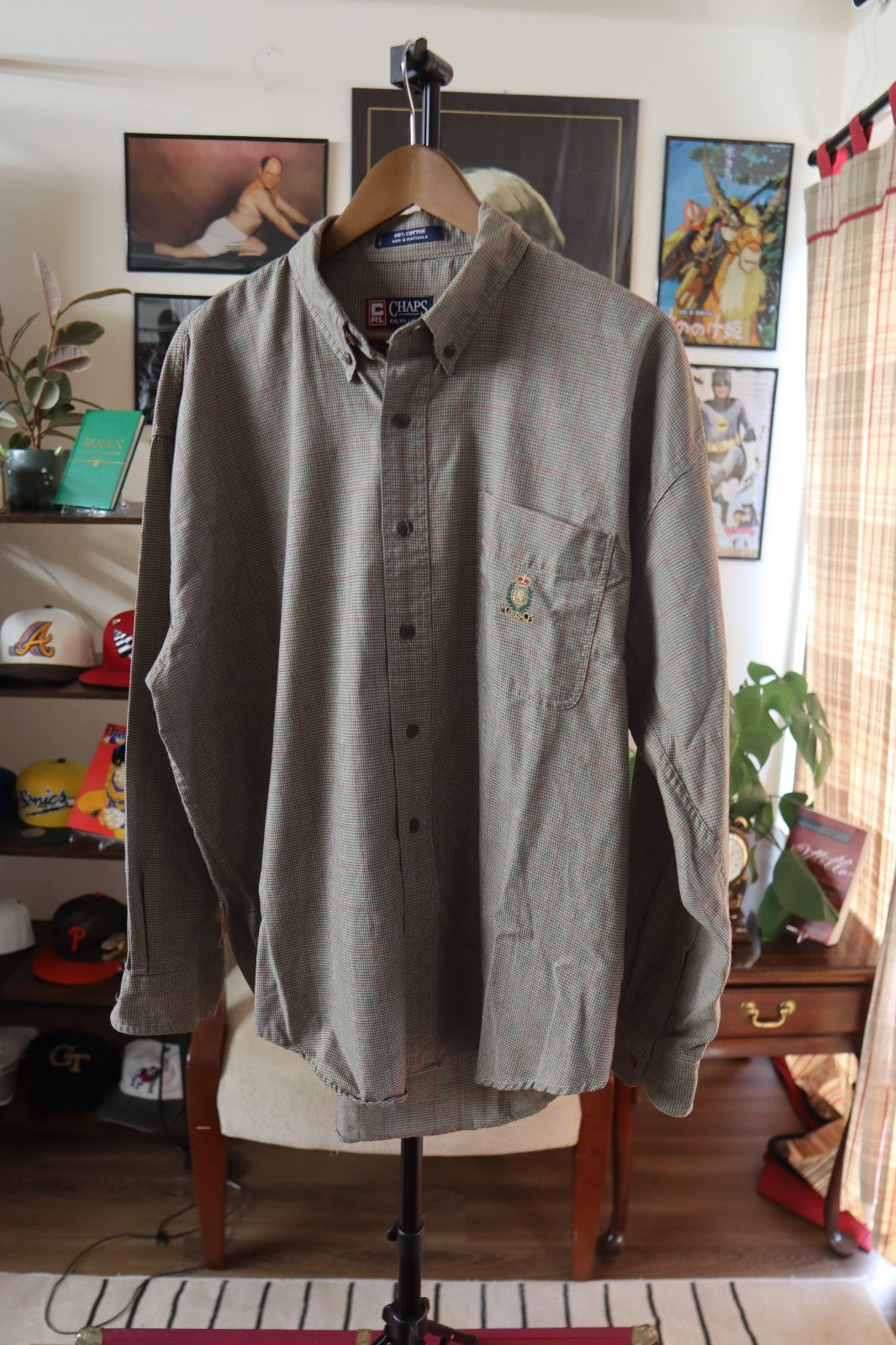 Vintage Chaps Ralph Lauren Mens Plaid Button Up Shirt Size XL Embroidered Crown