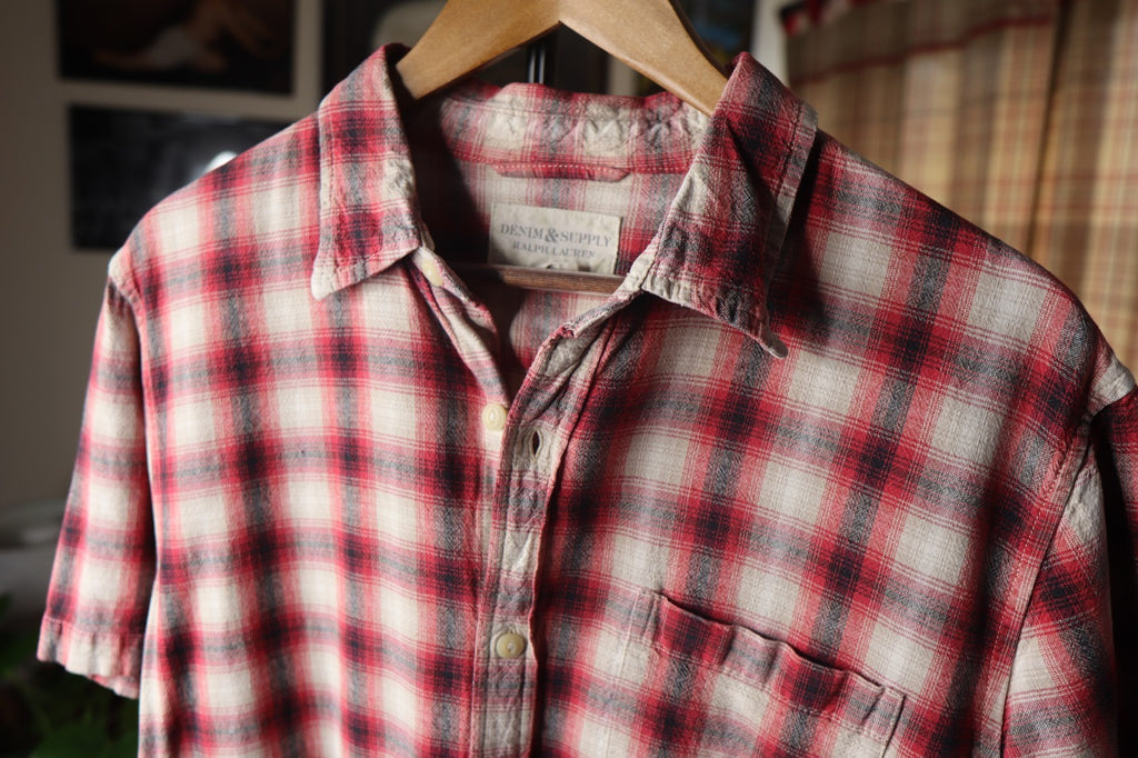 Ralph Lauren Denim & Supply Shirt Mens Large Red Button Up Short Sleeve Plaid XL