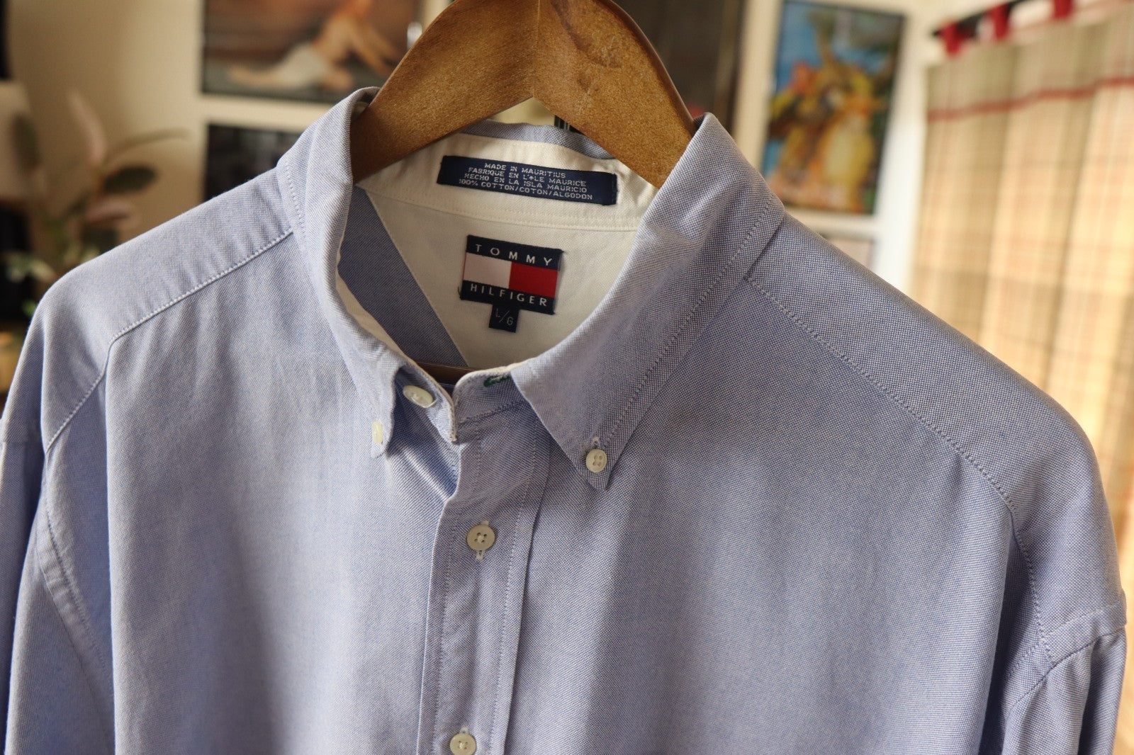 Vintage Tommy Hilfiger Oxford Shirt In Light Blue With Lion Crest