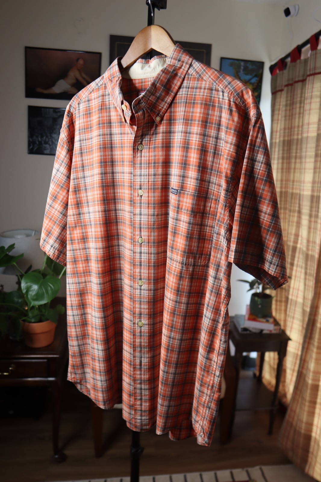 Vintage 90s Chaps Ralph Lauren Button Up Shirt Men Size XL Orange Plaid Y2K