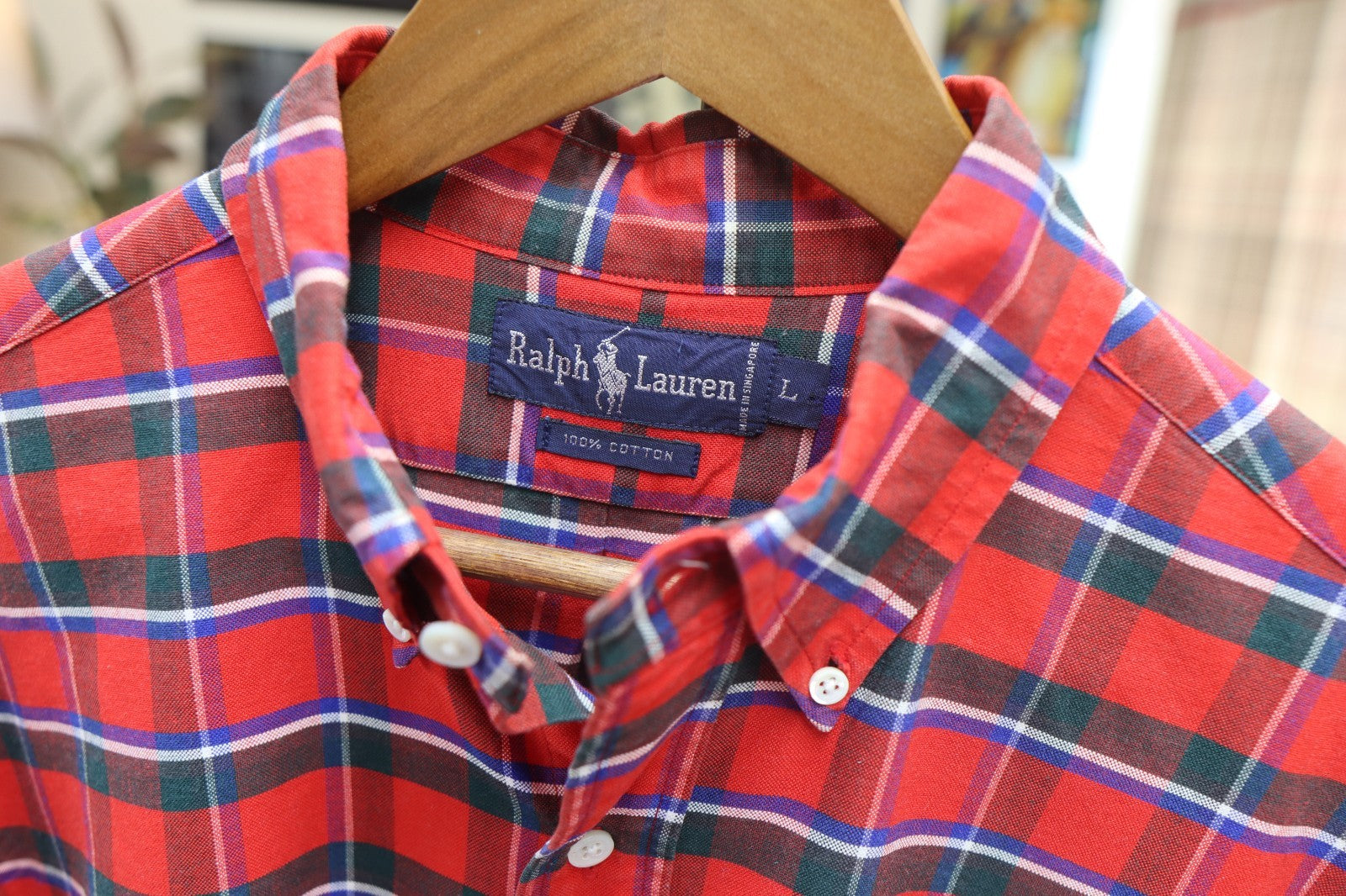 Vintage Ralph Lauren Polo Button Up Shirt Men XL Red Plaid Long Sleeve