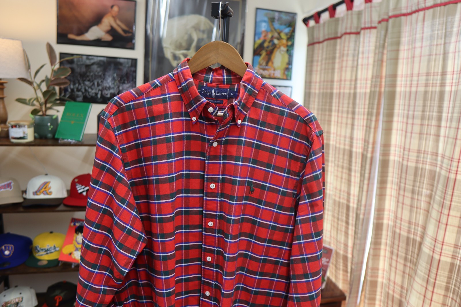 Vintage Ralph Lauren Polo Button Up Shirt Men XL Red Plaid Long Sleeve