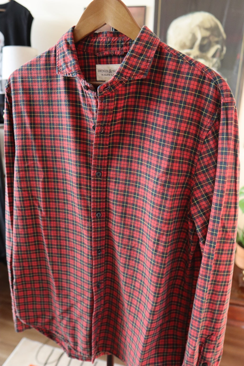 Denim & Supply Ralph Lauren Shirt Mens Oxford Cotton Red Plaid Shirt Large