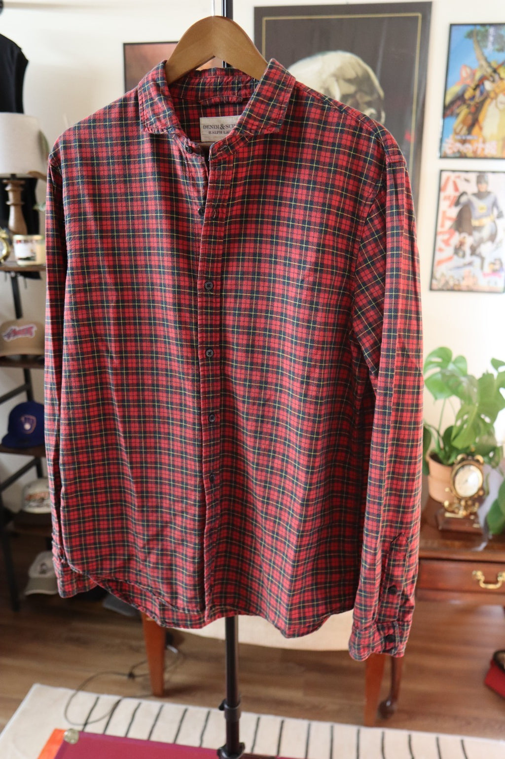 Denim & Supply Ralph Lauren Shirt Mens Oxford Cotton Red Plaid Shirt Large
