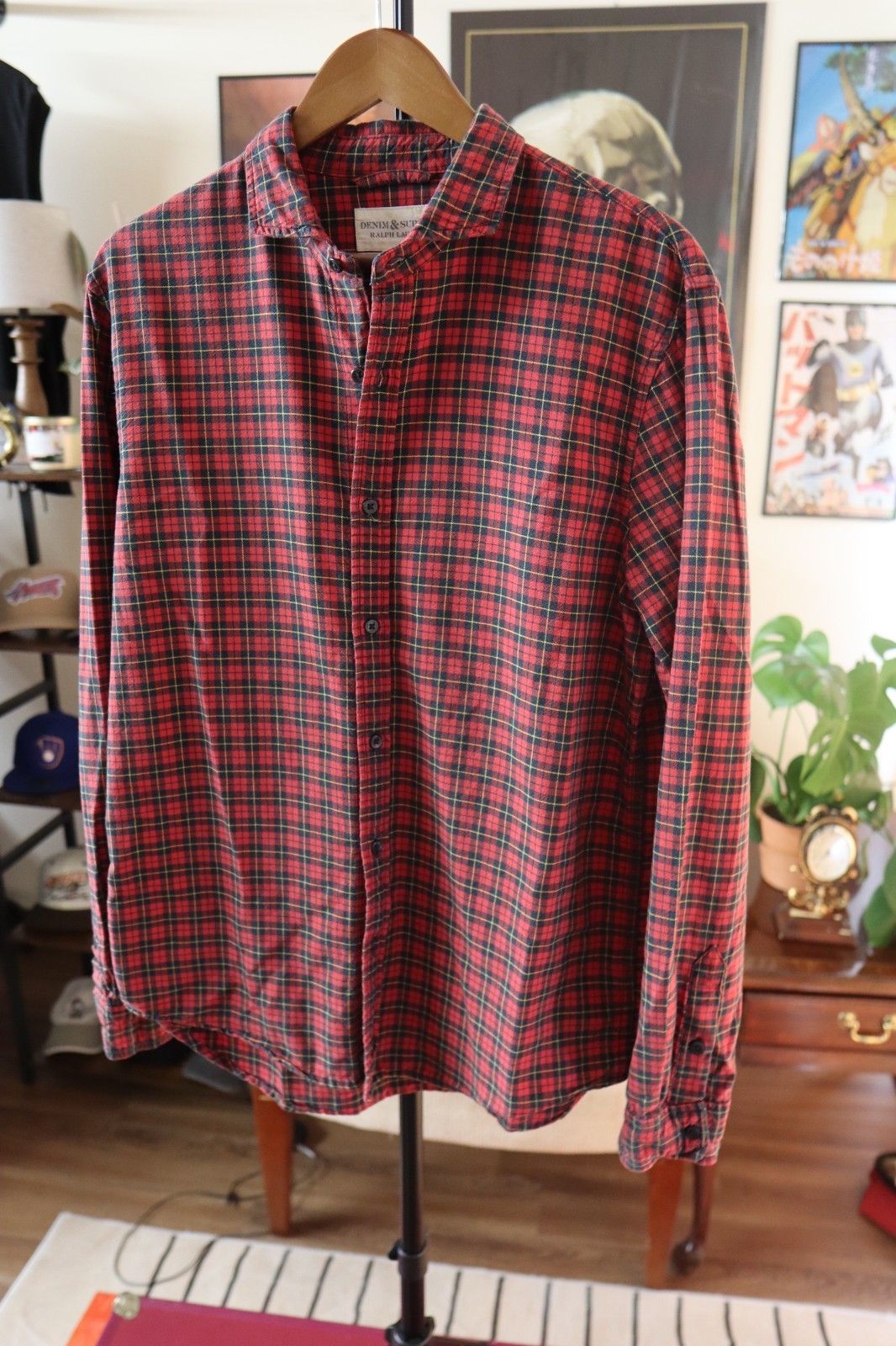 Denim & Supply Ralph Lauren Shirt Mens Oxford Cotton Red Plaid Shirt Large