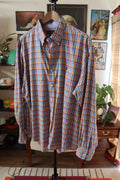 Ralph Lauren Polo Shirt Mens XL Plaid Orange & Blue Long Sleeve Polo Logo