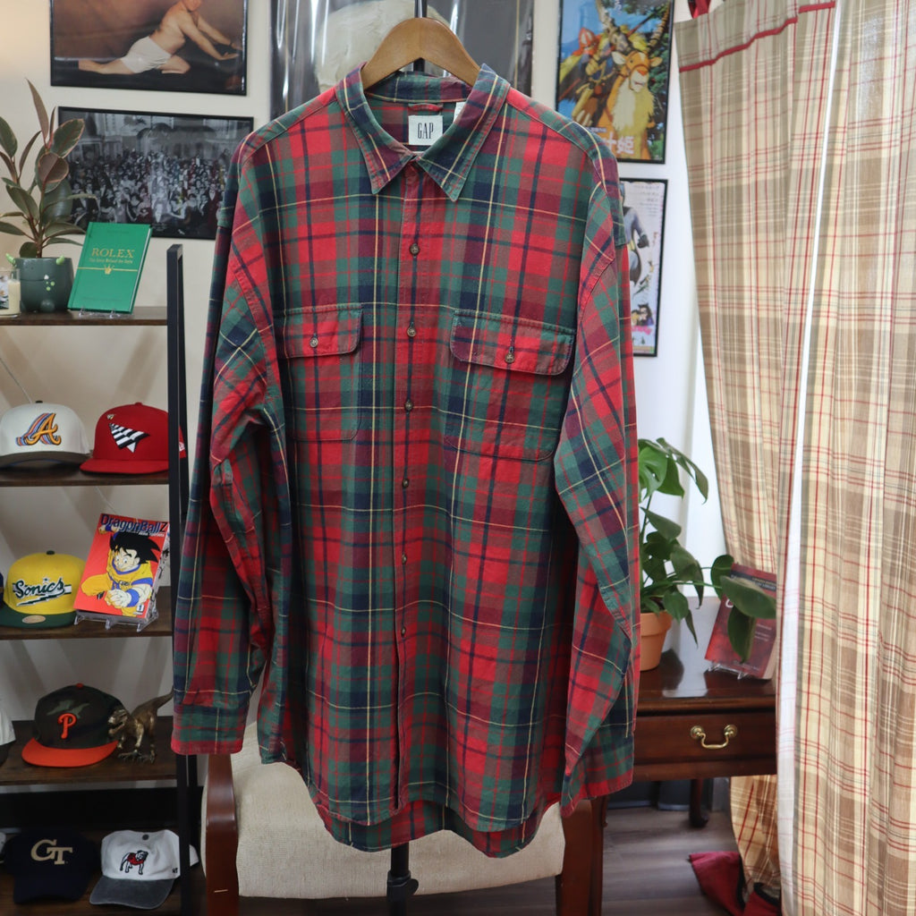 Vintage GAP Plaid Shirt Long Sleeve Red XL Cotton Men's 90s Ivy League