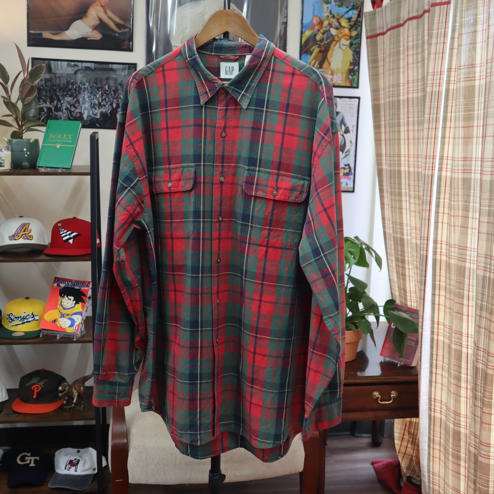 Vintage GAP Plaid Shirt Long Sleeve Red XL Cotton Men's 90s Ivy League