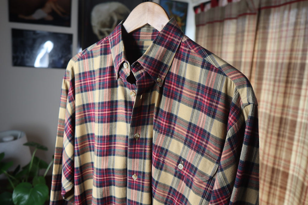 Orvis Mens Large Plaid Check Flannel Cotton Merino Wool Luxury