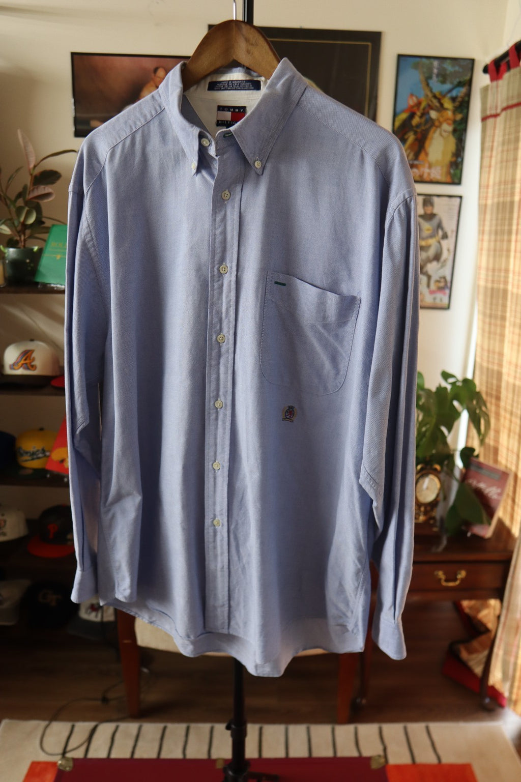 Vintage Tommy Hilfiger Oxford Shirt In Light Blue With Lion Crest